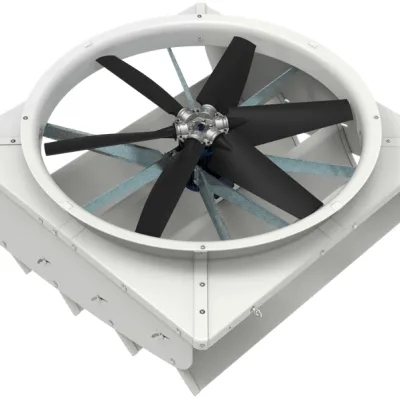 牛舎の換気に使用する大型換気扇サイクロンファン（TOPCOOL製）