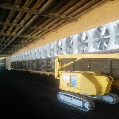 香川県の酪農場・将基酪農のトンネル牛舎排気ファンをTOPCOOL製に更新している施工例